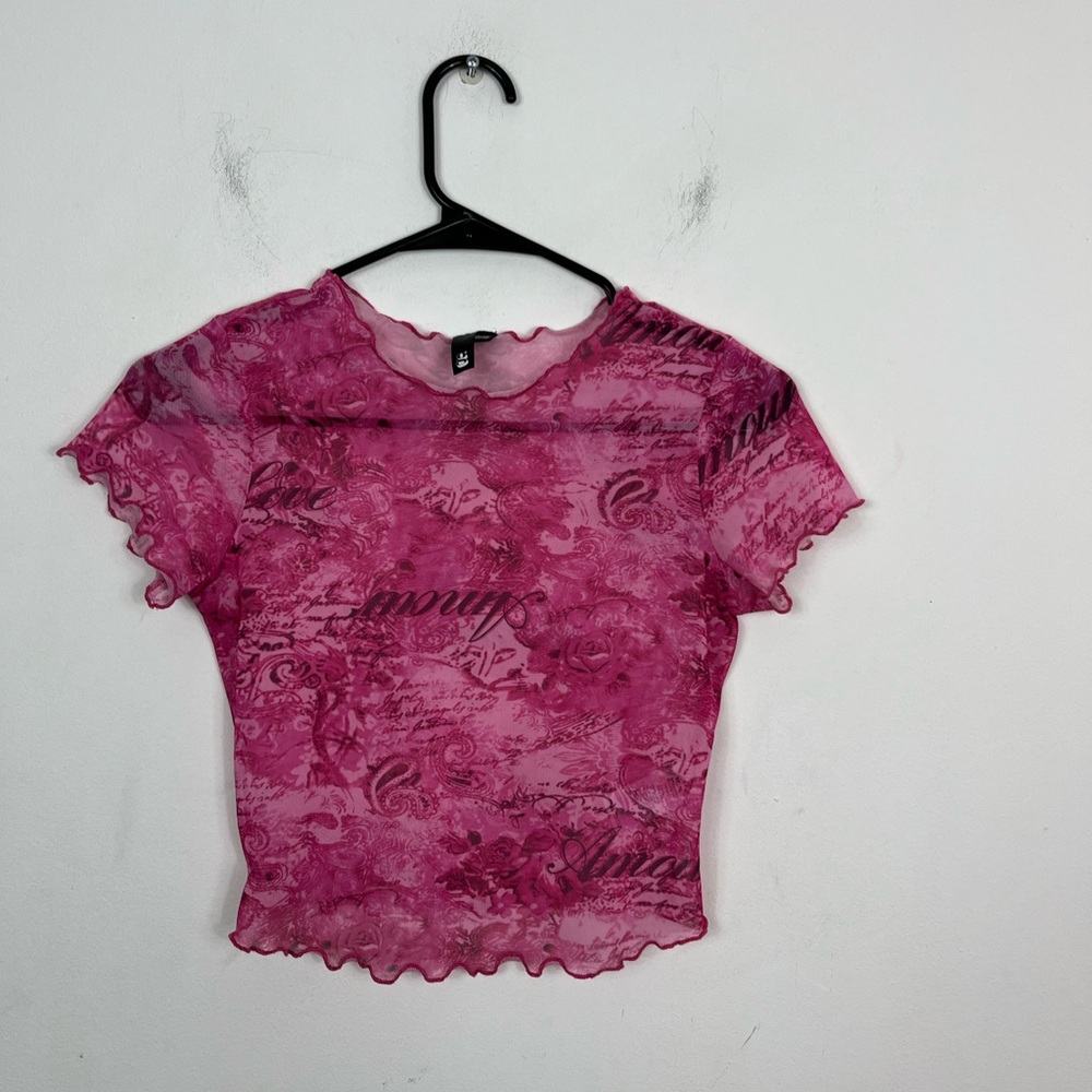 Garage Hot Pink Sheer Crop Top Sz XS‎
